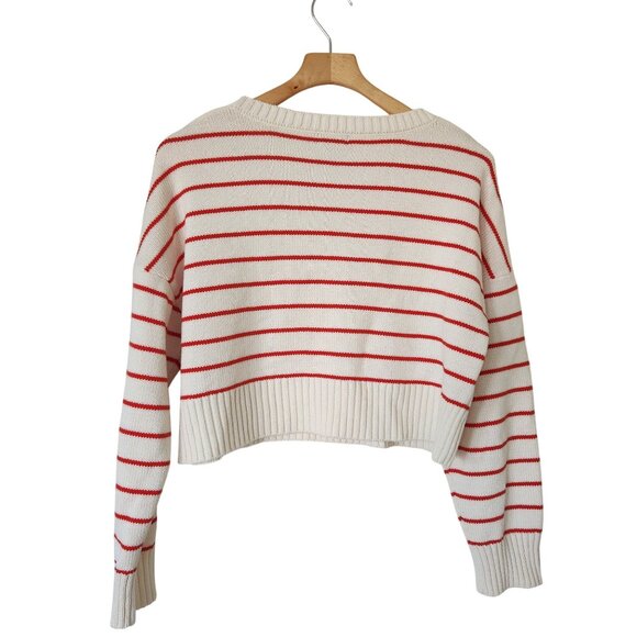 Originality Striped Love More Cropped Sweater Cream Red Knit Preppy Cute Cozy - Picture 2 of 9